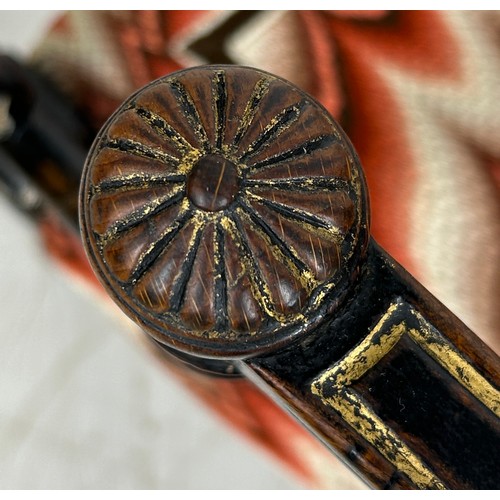 3 - A REGENCY PERIOD EMPIRE ARMCHAIR,

With lyriform splat, gilt top rail, arms and legs, patterned upho... 