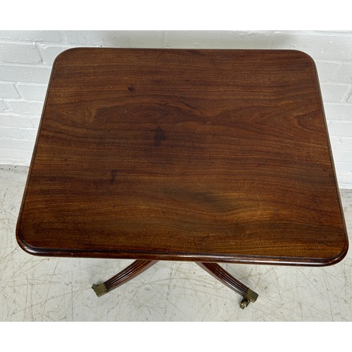 484 - A MAHOGANY PEDESTAL OCCASIONAL TABLE ON CASTORS,

72cm x 50cm x 41cm