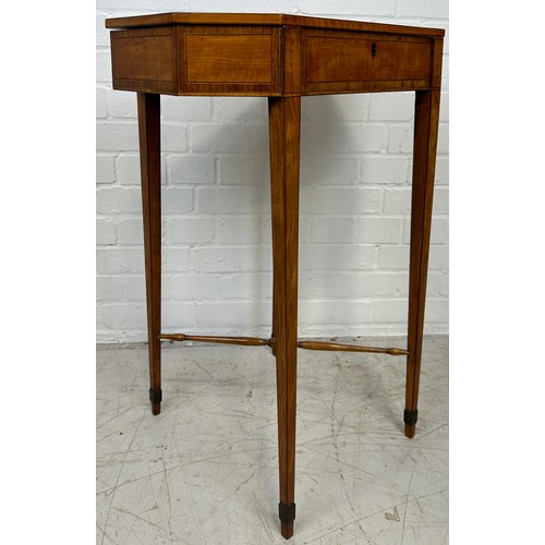 6 - A LATE 18TH OR EARLY 19TH CENTURY SATINWOOD WORK TABLE, 

With slender tapering legs joined by an X ... 