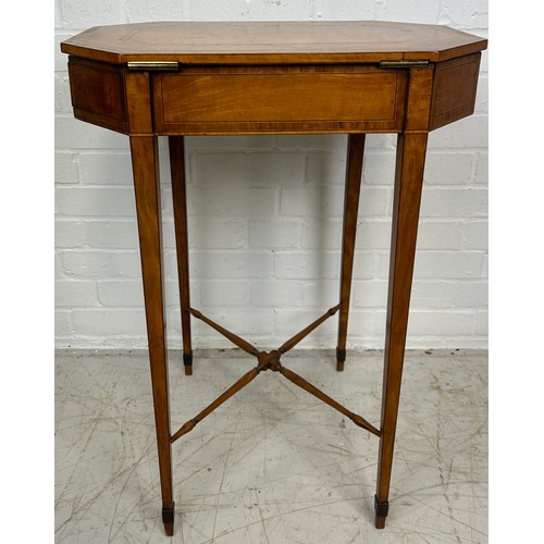 6 - A LATE 18TH OR EARLY 19TH CENTURY SATINWOOD WORK TABLE, 

With slender tapering legs joined by an X ... 