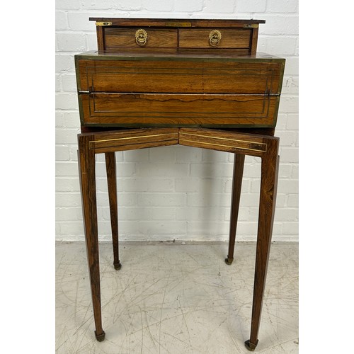 5 - A 19TH CENTURY ANGLO INDIAN WRITING SLOPE ON STAND, 

Rosewood with brass inlay and campaign handles... 