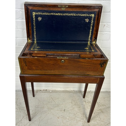 4 - A 19TH CENTURY ANGLO-INDIAN BOX ON STAND, ROSEWOOD WITH BRASS INLAY, 

74cm x 51cm x 25cm