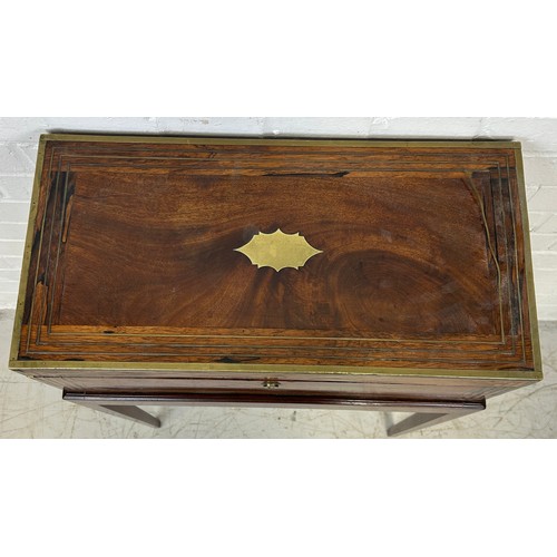 4 - A 19TH CENTURY ANGLO-INDIAN BOX ON STAND, ROSEWOOD WITH BRASS INLAY, 

74cm x 51cm x 25cm