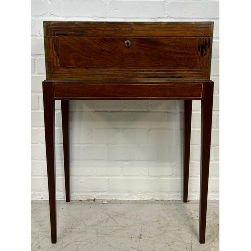 4 - A 19TH CENTURY ANGLO-INDIAN BOX ON STAND, ROSEWOOD WITH BRASS INLAY, 

74cm x 51cm x 25cm