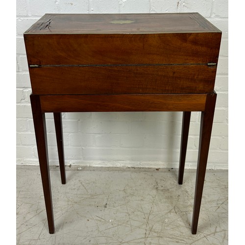 4 - A 19TH CENTURY ANGLO-INDIAN BOX ON STAND, ROSEWOOD WITH BRASS INLAY, 

74cm x 51cm x 25cm