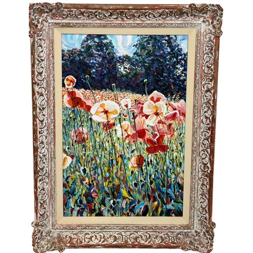 329 - JULIAN BETTNEY: AN OIL ON CANVAVS PAINTING TITLED 'HEADLEY POPPIES', 

75cm x 50cm 

Framed 99cm x 7... 