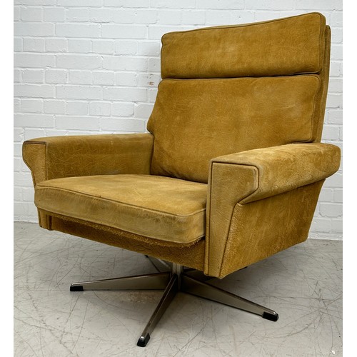 454 - GEORG THAMS: A MID CENTURY SUEDE SWIVEL ARMCHAIR, 

90cm x 85cm x 75cm