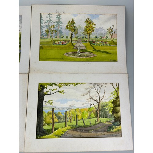 382A - OLIVE E DAVISON: A COLLECTION OF FOUR WATERCOLOUR DRAWINGS ON PAPER DEPICTING LANDSCAPE AND GARDEN S... 