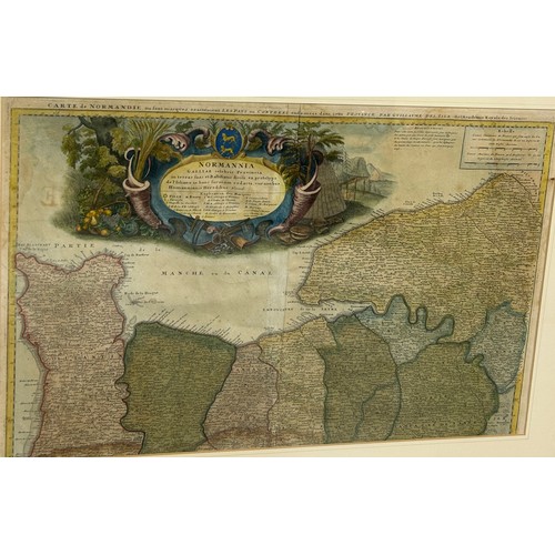 413 - GUILLAUME DELISLE (1675-1726): A MAP OF NORMANDY AFTER A MAP OF HOMANN HERITIERS, 

60cm x 38cm 

Mo... 