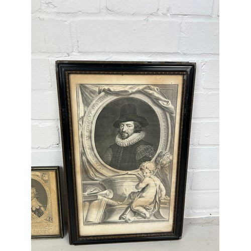 384 - AN 18TH CENTURY ENGRAVING DEPICTING LORD CHANCELLOR FRANCIS BACON VISCOUNT ST. ALBANS, 

40cm x 24cm... 