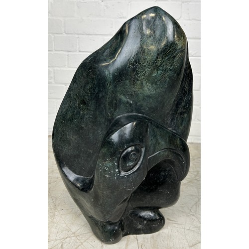 240 - A LARGE SOAPSTONE SCULPTURE DEPICTING A BIRD, 

46cm x 27cm