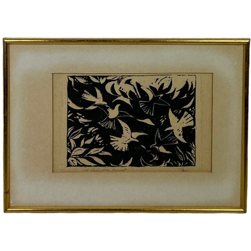 319 - A MID 20TH CENTURY ETCHING DEPICTING BIRDS, 

26cm x 16cm 

Mounted in a frame and glazed. 

Signed ... 