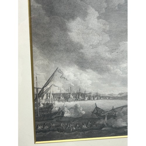 405 - A LARGE 19TH CENTURY PRINT DEPICTING A NAVAL BATTLE SCENE,

64cm x 44cm 

Mounted in a frame and gla... 