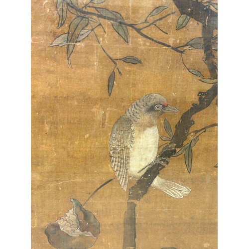 296 - AFTER BIAN WEN JIN (MING DYNASTY ACTIVE 15TH CENTURY): A CHINESE PAINTING ON SILK DEPICTING A BIRD O... 