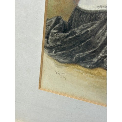 293 - FRANCESCO GONIN (1808-1889): A WATERCOLOUR PAINTING AND PENCIL DRAWING ON PAPER DEPICTING A SEATED L... 