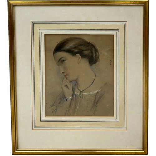 297 - A WATERCOLOUR PAINTING AND PENCIL DRAWING ON PAPER DEPICTING A PENSIVE GIRL, 

20cm x 16.5cm 

Frame... 