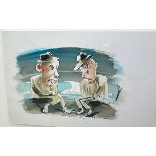 358 - IAN POLLOCK (B.1950): A WATERCOLOUR DRAWING ON PAPER DEPICTING TWO FIGURES, 

50cm x 33cm 

Mounted ... 