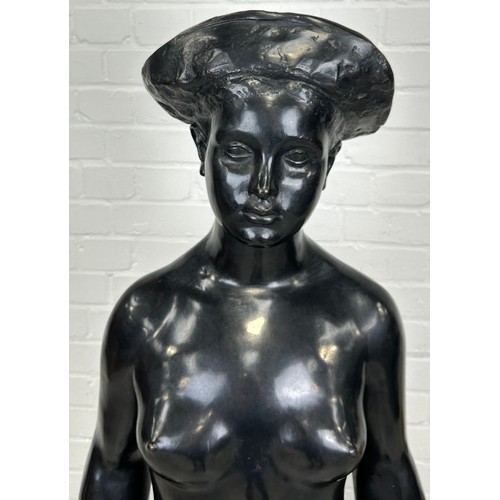 237 - CHARLES VERHASSELT (BELGIAN 1902-1993): 'THE GIRL WITH THE APPLE' 

Black patina bronze sculpture. 
... 