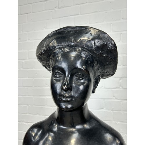 237 - CHARLES VERHASSELT (BELGIAN 1902-1993): 'THE GIRL WITH THE APPLE' 

Black patina bronze sculpture. 
... 