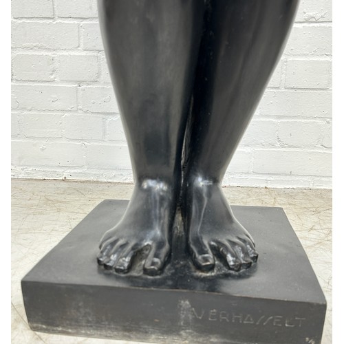 237 - CHARLES VERHASSELT (BELGIAN 1902-1993): 'THE GIRL WITH THE APPLE' 

Black patina bronze sculpture. 
... 