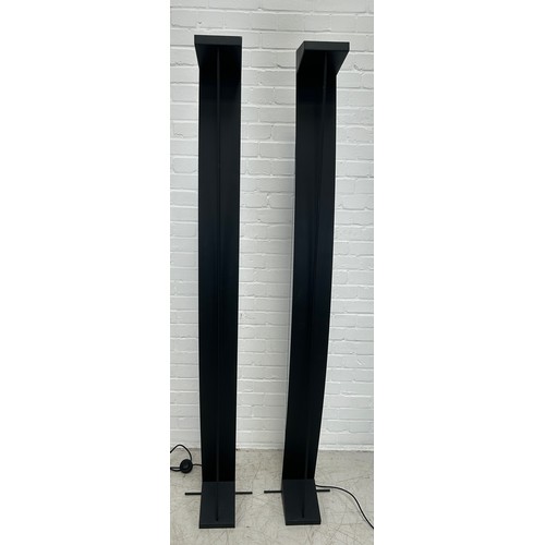 441 - A PAIR OF MODERN BLACK STANDARD LAMPS OF CURVED FORM, 

192cm H each