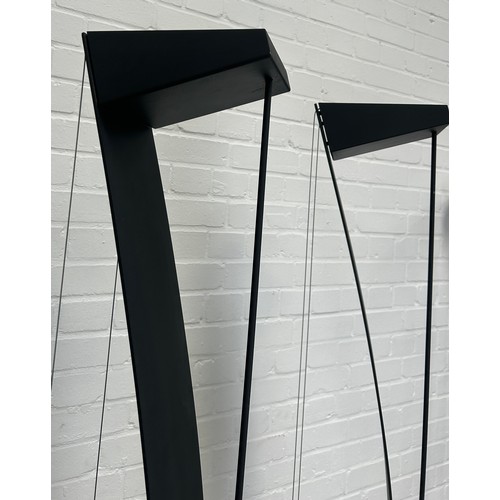 441 - A PAIR OF MODERN BLACK STANDARD LAMPS OF CURVED FORM, 

192cm H each