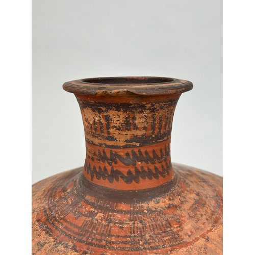 119 - A PRE COLUMBIAN TERRACOTTA JAR VESSEL, 

34cm x 32cm