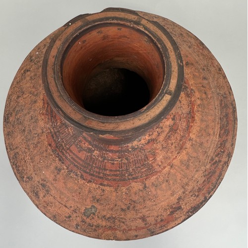 119 - A PRE COLUMBIAN TERRACOTTA JAR VESSEL, 

34cm x 32cm