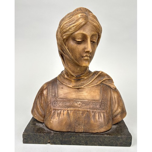 263 - AFTER PROFESSOR ANTONIO FRILLI (ITALIAN 1860-1902): A CARVED ALABASTER BUST DEPICTING A GIRL, 

24cm... 