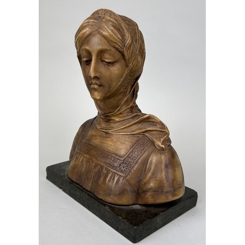 263 - AFTER PROFESSOR ANTONIO FRILLI (ITALIAN 1860-1902): A CARVED ALABASTER BUST DEPICTING A GIRL, 

24cm... 