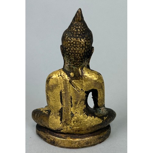 62 - A CHINESE BRONZE BUDDHA WITH APPLIED GOLD LEAF, 

7.5cm x 4.5cm