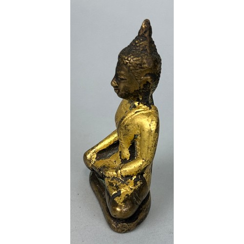 62 - A CHINESE BRONZE BUDDHA WITH APPLIED GOLD LEAF, 

7.5cm x 4.5cm