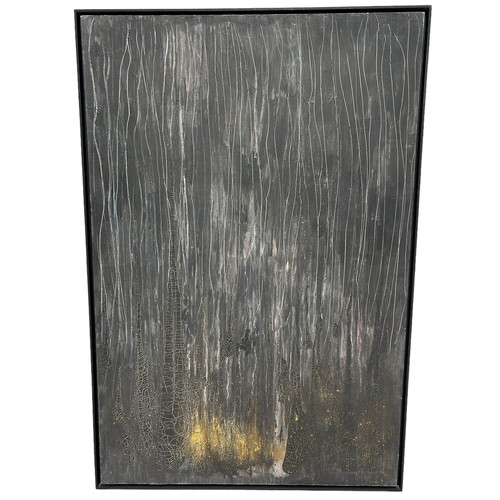 298 - JEAN-PAUL DECROIX (FRENCH CONTEMPORARY): A LARGE BLACK ABSTRACT OIL ON CANVAS PAINTING, 

197cm x 13... 