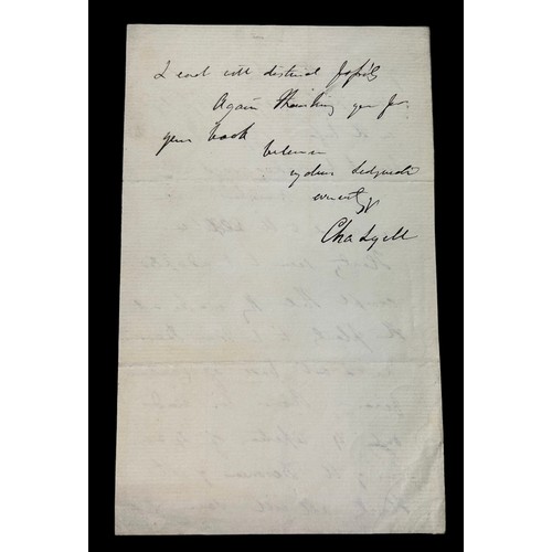 413B - SIR CHARLES LYELL (1797-1875) A SIGNED PART LETTER POSSIBLY TO ADAM SEDGWICK DISCUSSING RHINOCEROUS,... 