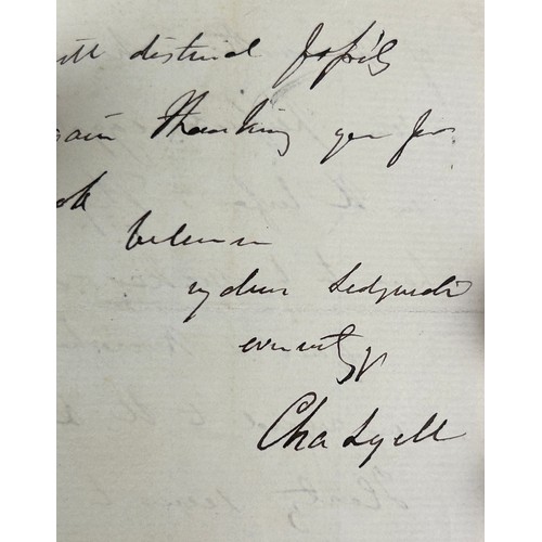 413B - SIR CHARLES LYELL (1797-1875) A SIGNED PART LETTER POSSIBLY TO ADAM SEDGWICK DISCUSSING RHINOCEROUS,... 