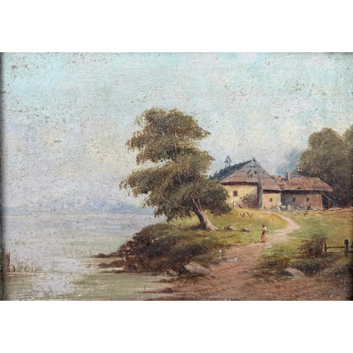 14 - A PAIR OF OIL PAINTINGS BOARD DEPICTING A MILL WITH FAST FLOWING WATER, THE OTHER A GIRL ON A FARM B... 