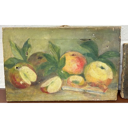 27 - TWO OIL PAINTINGS ON CANVAS DEPICTING STILL LIFE, ONE OF FRUIT THE OTHER OF FLOWERS, 

Largest 30cm ... 