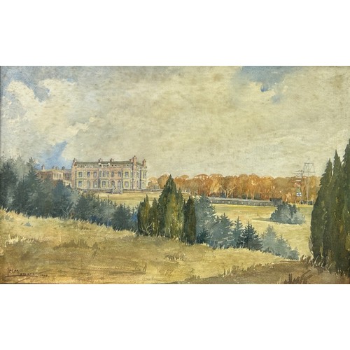 30 - MOLLY MAURICE LATHAM (1900-1987): A WATERCOLOUR PAINTING ON PAPER DEPICTING LARGE COUNTRY HOUSE POSS... 