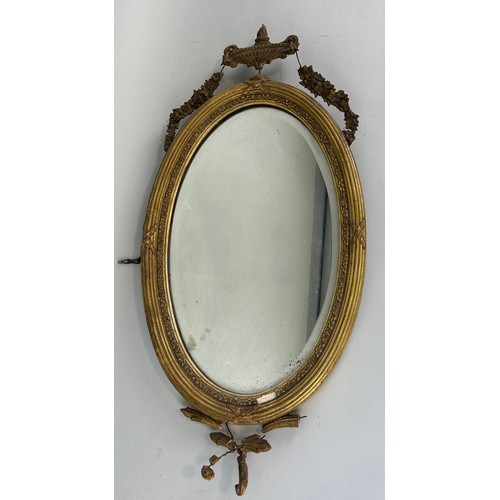 91 - AN ROBERT ADAM DESIGN GILT WOOD WALL MIRROR, 

67cm x 32cm