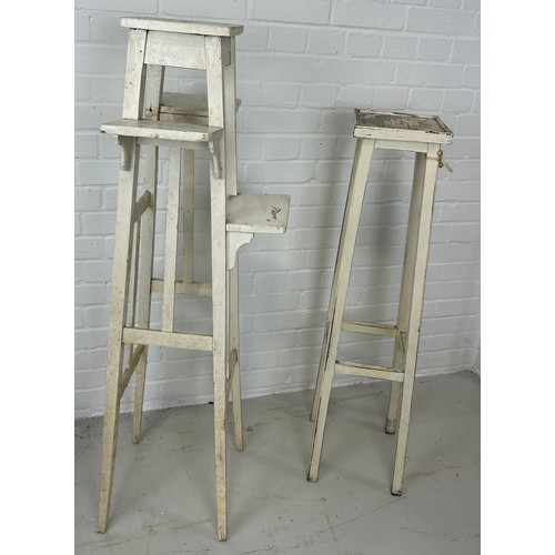 93 - TWO WHITE PAINTED JARDINIERE STANDS, 

Tallest 122cm H