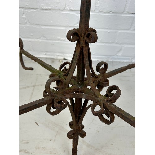 81 - A WROUGHT IRON AND TIN METAL WEATHER VANE WITH A COCKEREL, 

105cm x 94cm