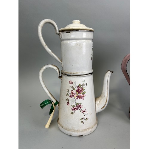 60A - A SET OF FOUR PAINTED ENAMEL COFFEE POTS MOSTLY FRENCH (4), 

Tallest 30cm H