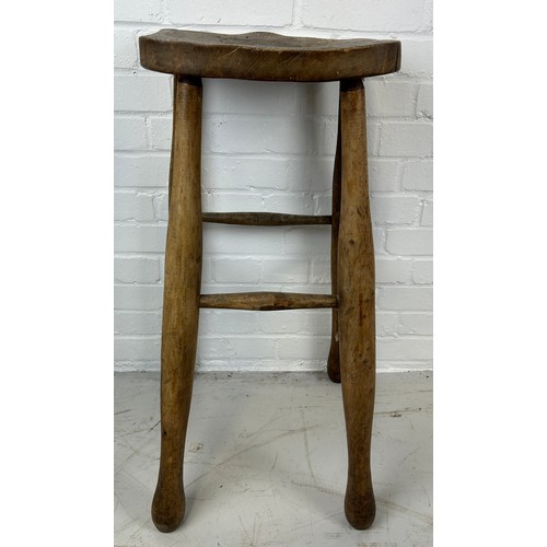 95 - AN UNUSUAL PINE STOOL, 

77cm x 35cm x 35cm