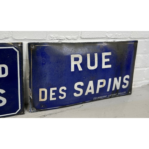 51 - A GROUP OF FOUR FRENCH BLUE ENAMEL STREET SIGNS, 

Largest 45cm x 25cm