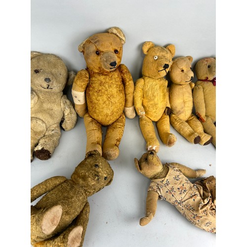 39 - A GROUP OF EIGHT ANTIQUE TEDDY BEARS, 

Largest 50cm L