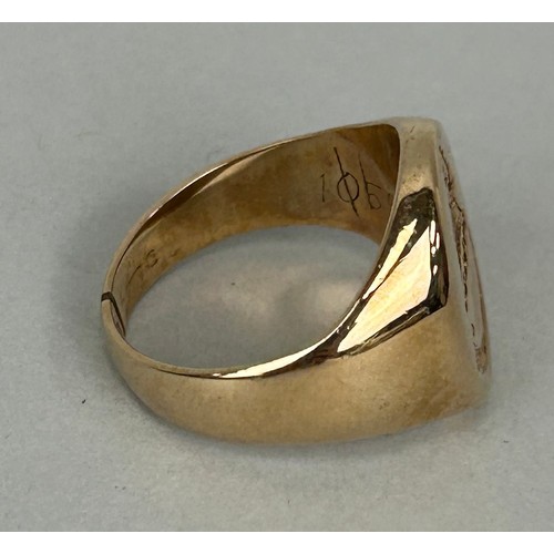 157 - A 9CT GOLD GENTLEMAN'S SIGNET RING WITH LATIN INSCRIPTION, 

Weight: 8.2gms