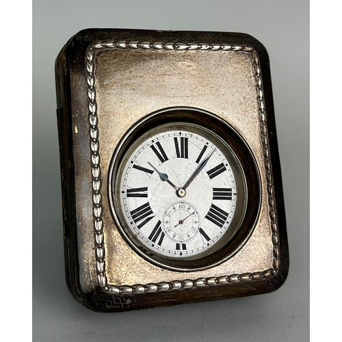 146 - A LARGE POCKET WATCH IN SILVER MOUNTED LEATHER CASE