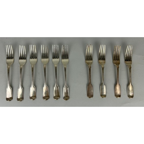 151 - A COLLECTION OF SILVER FORKS TO INCLUDE FOUR MARKED FOR WILLIAM EATON AND FIVE MARKED FOR WILLIAM TH... 