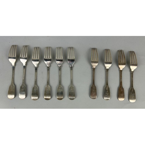 151 - A COLLECTION OF SILVER FORKS TO INCLUDE FOUR MARKED FOR WILLIAM EATON AND FIVE MARKED FOR WILLIAM TH... 