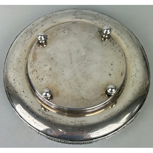 156 - A SILVER COASTER WITH PIERCED GREEK KEY BORDER, 

Weight 217gms